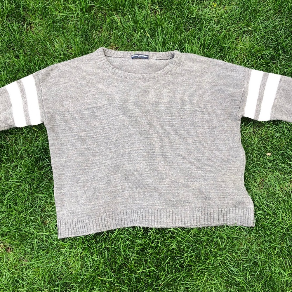 Grey Brandy Melville Sweater with White Stripes